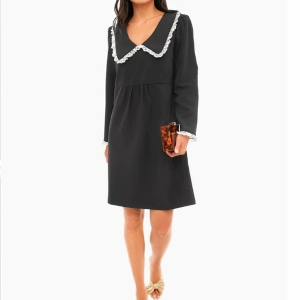 Tuckernuck Black Saxby Dress Long Sleeve Knee Length Dress w/ Lace Trim Size S
